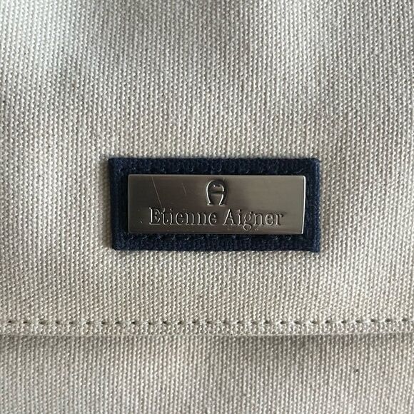 Etienne Aigner Fanvy Navy & Off-white Canvas Shoulder Handbag - Picture 2 of 11